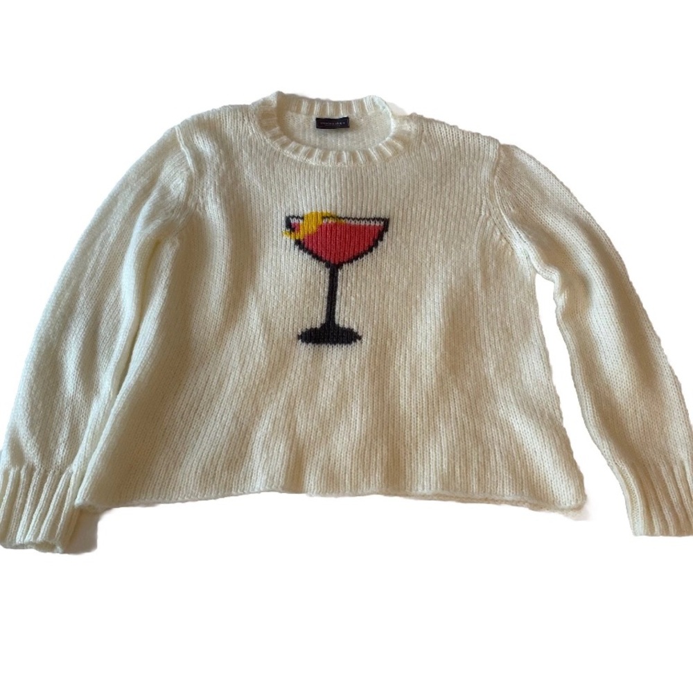 Wooden Ships Cosmo Martini Cocktail Cream Wool Blend Sweater S/M